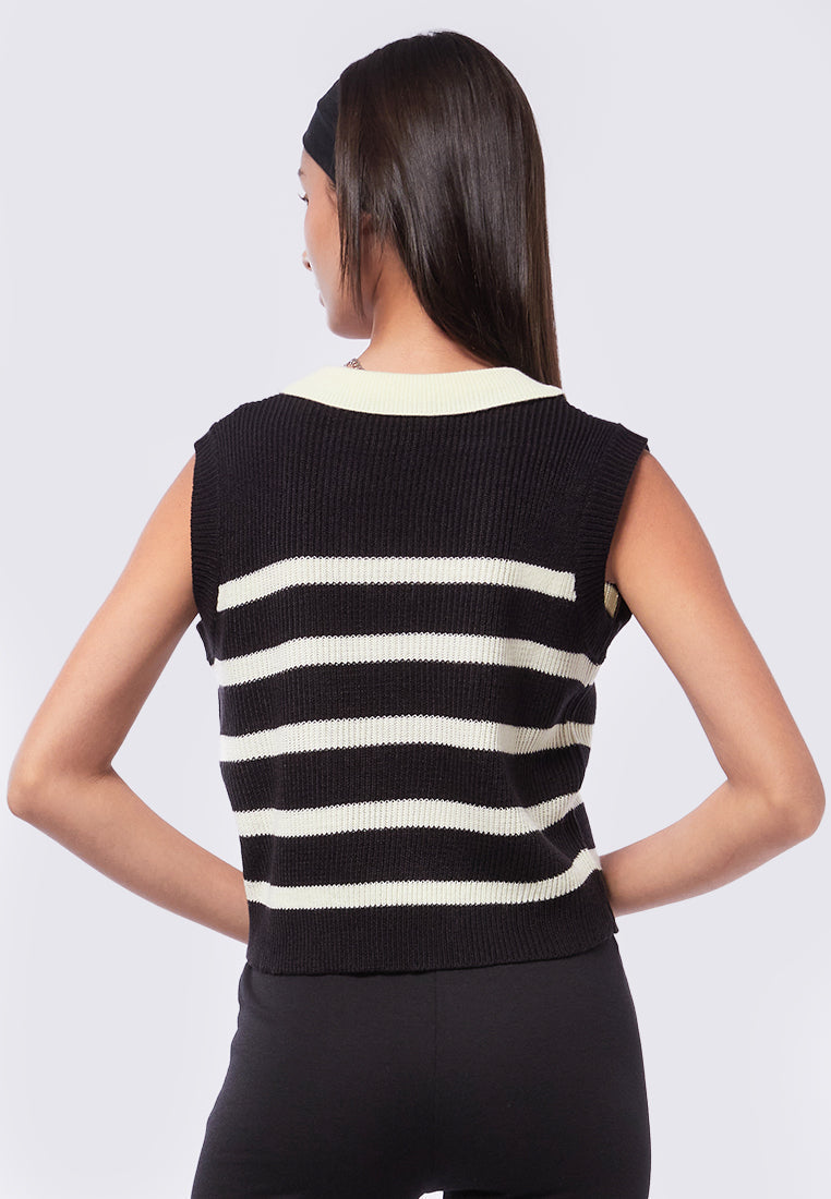 Striped Knit Polo Vest