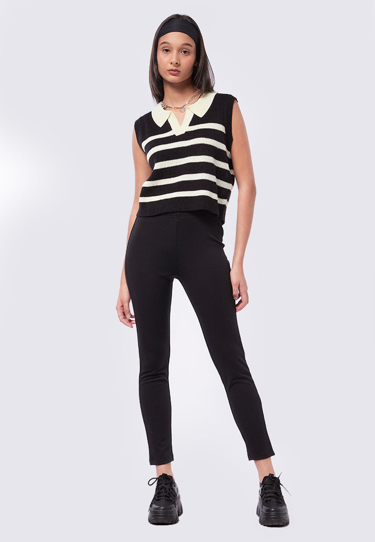 Striped Knit Polo Vest