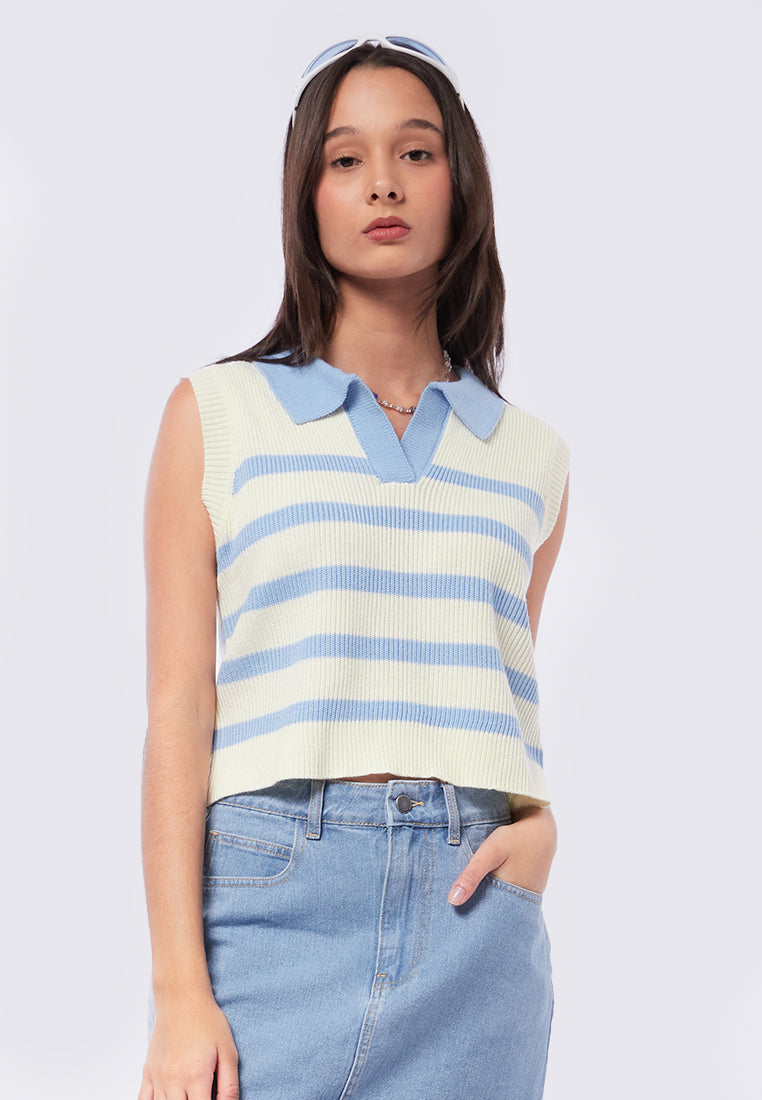 Striped Knit Polo Vest