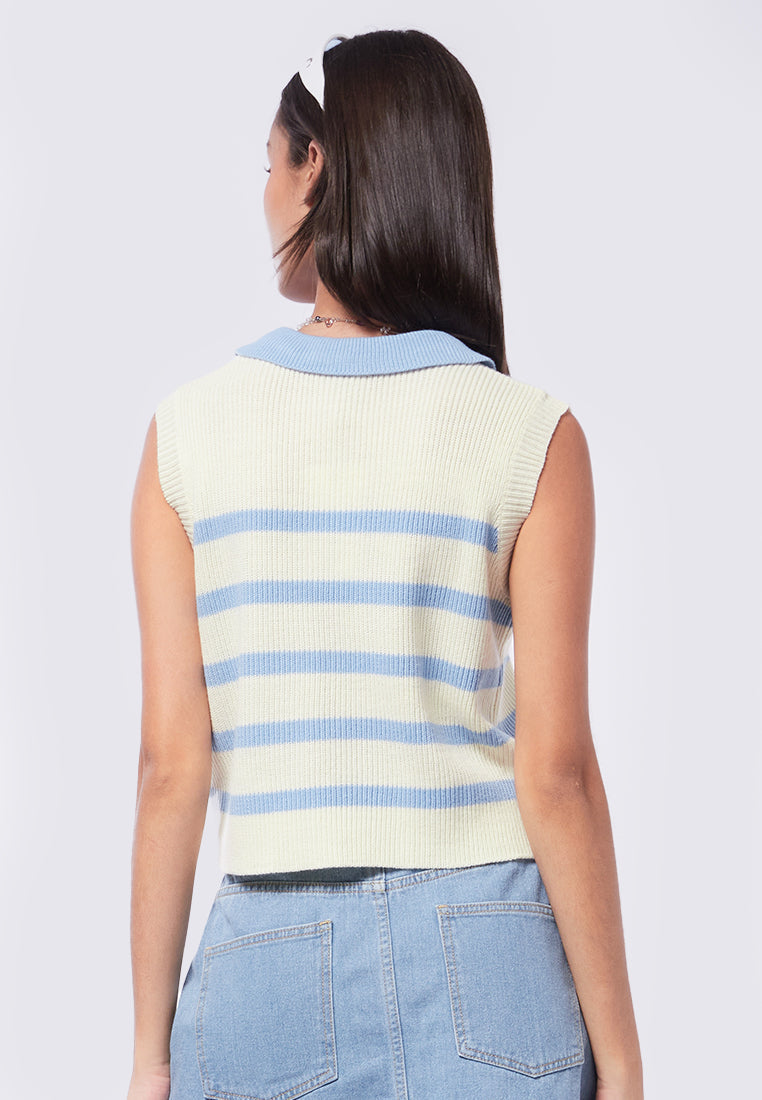 Striped Knit Polo Vest