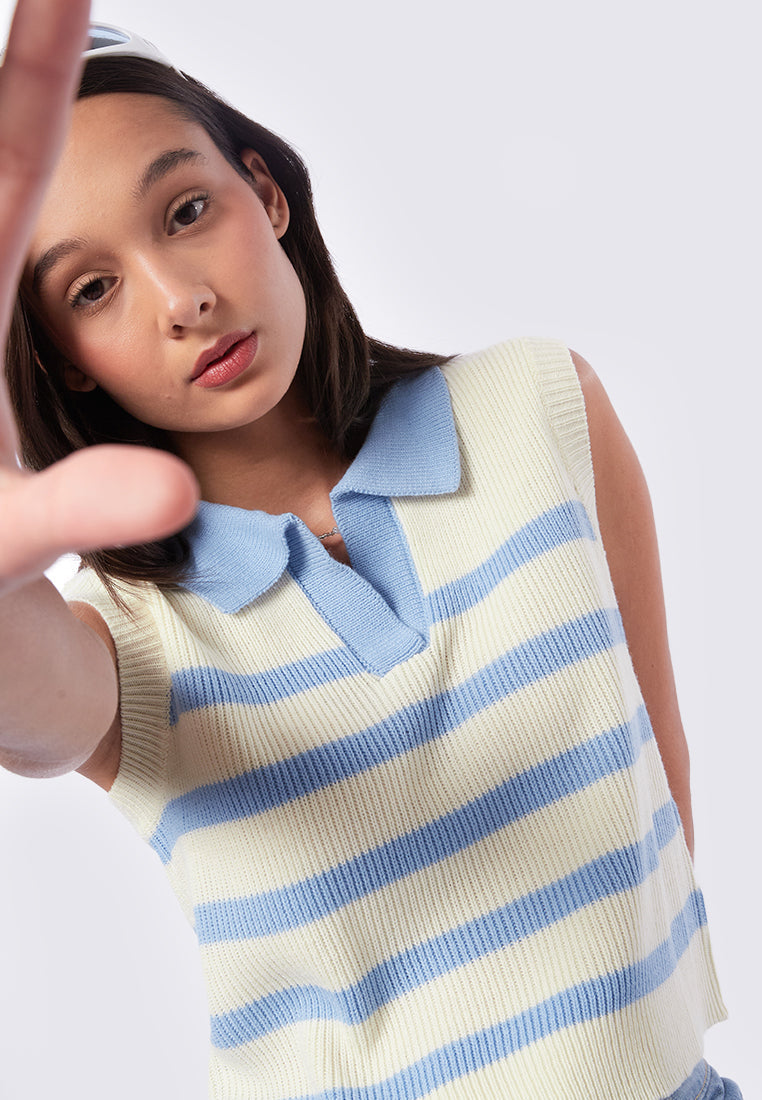 Striped Knit Polo Vest