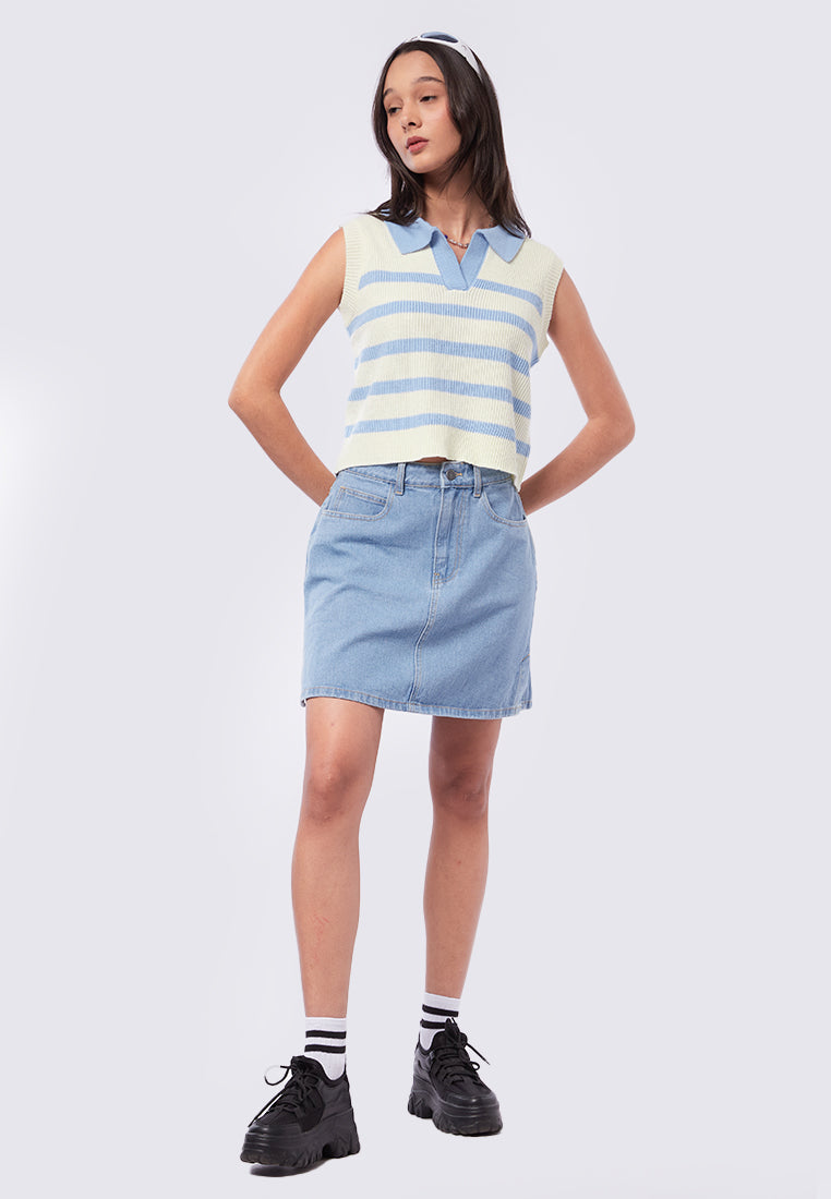 Striped Knit Polo Vest
