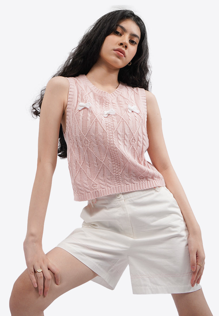 Sleeveless Knit Top with Ribbon Details