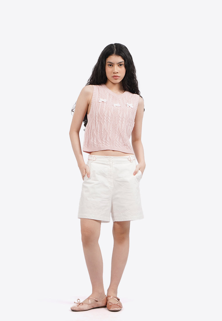 Sleeveless Knit Top with Ribbon Details