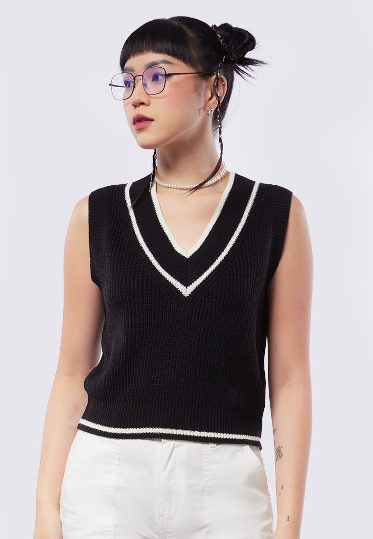Knit Vest with Contrast Rib