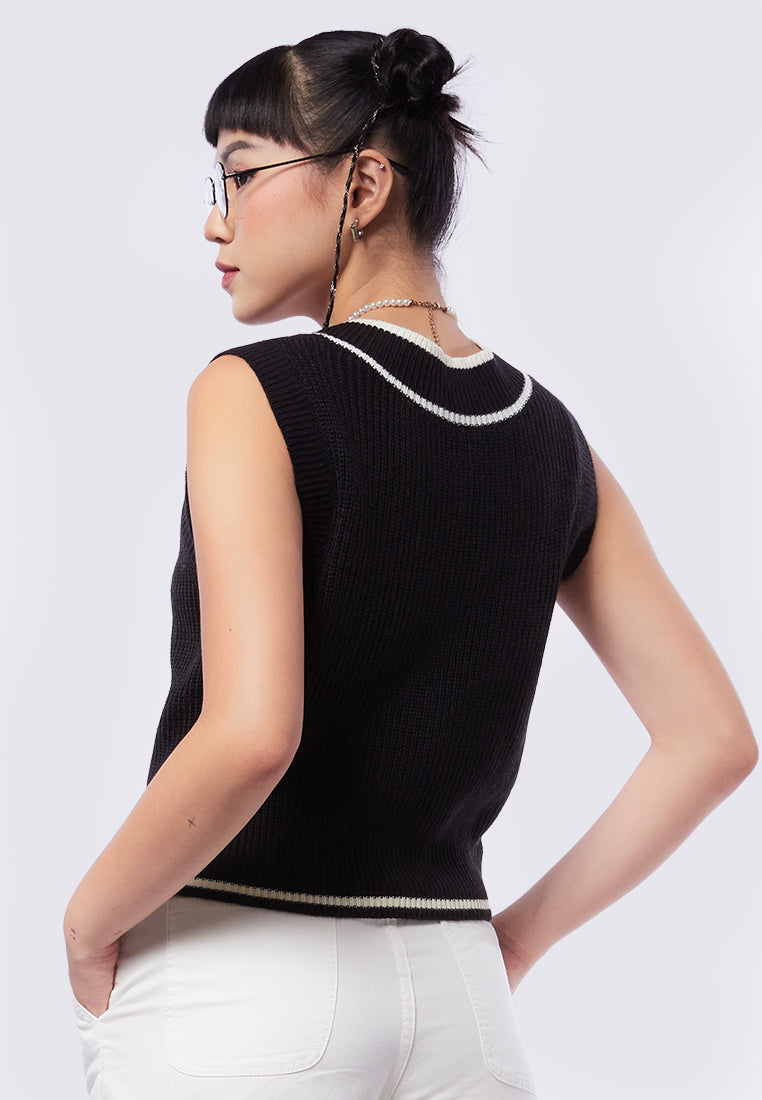 Knit Vest with Contrast Rib