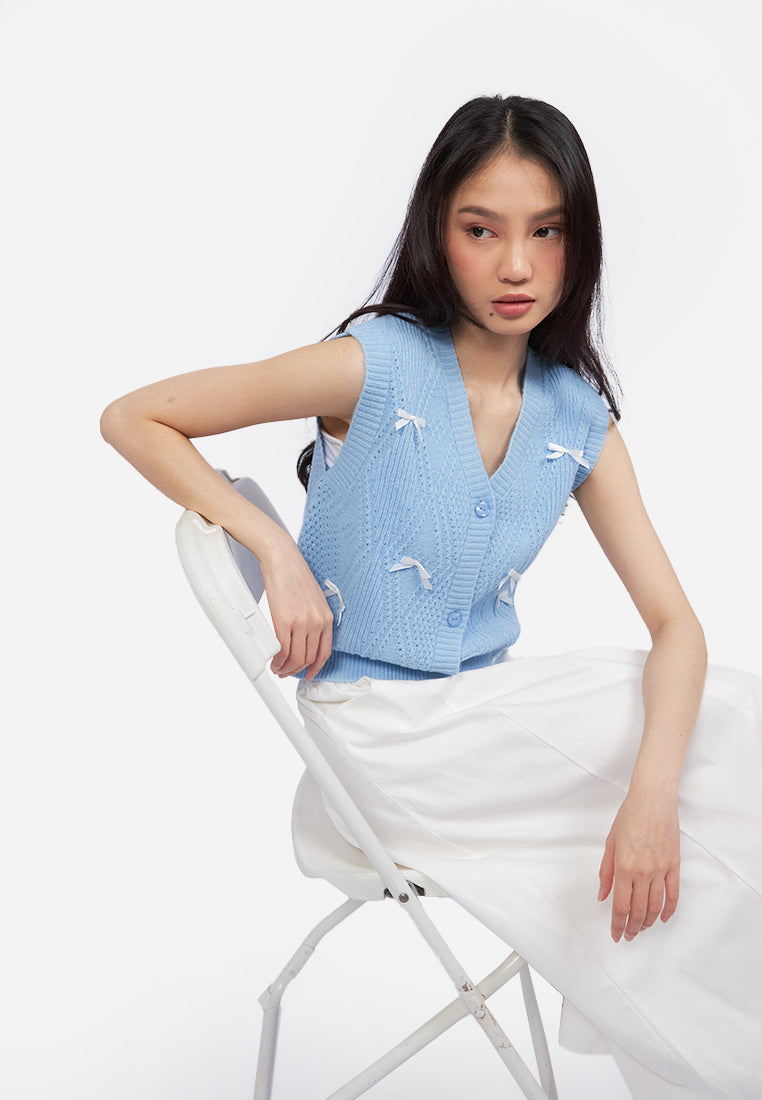 Knit Crop Vest with Bow Details