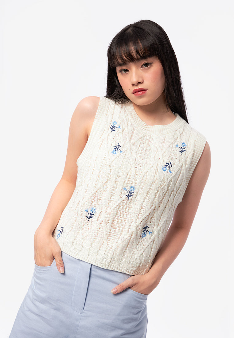 Embroidered Sleeveless Knit Top