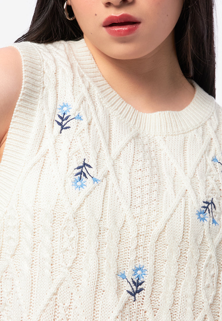 Embroidered Sleeveless Knit Top