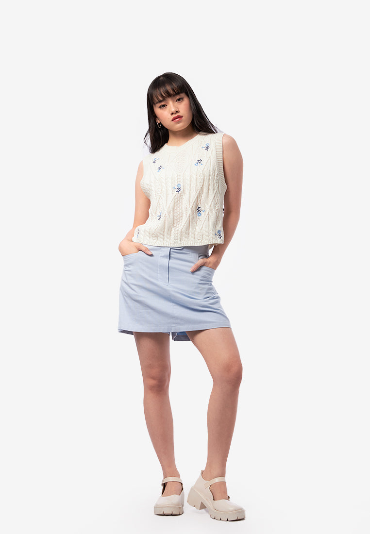 Embroidered Sleeveless Knit Top