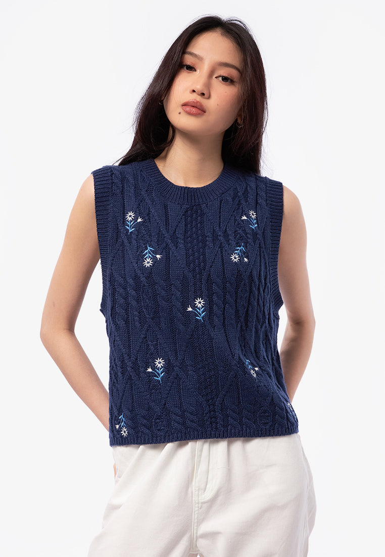 Embroidered Sleeveless Knit Top