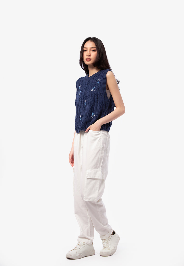 Embroidered Sleeveless Knit Top
