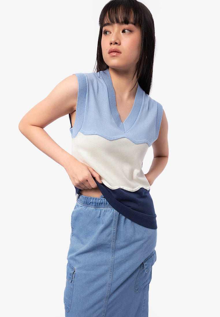 Collaged Color Knit Vest L.Blue