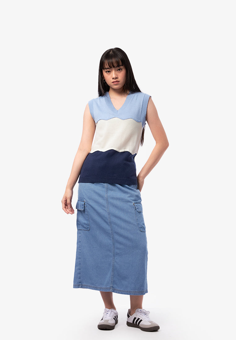 Collaged Color Knit Vest L.Blue