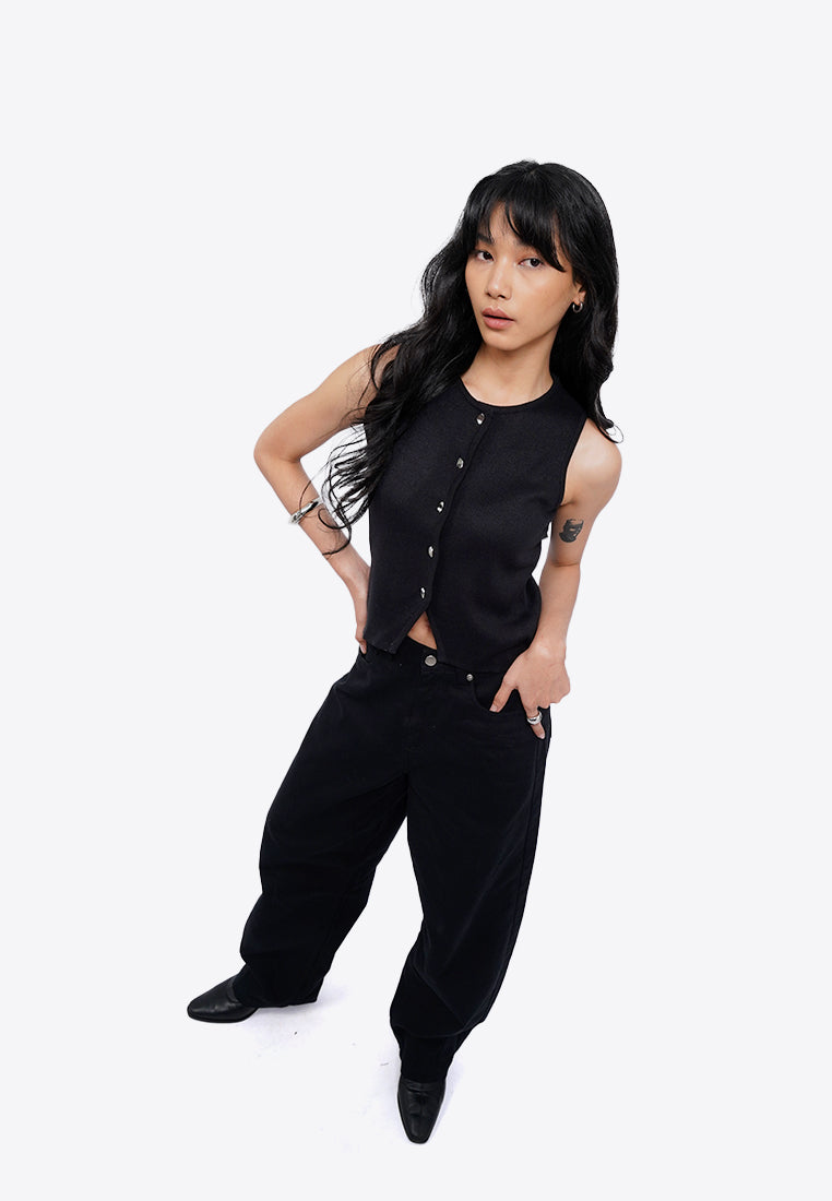 Button Up Round Neck Vest