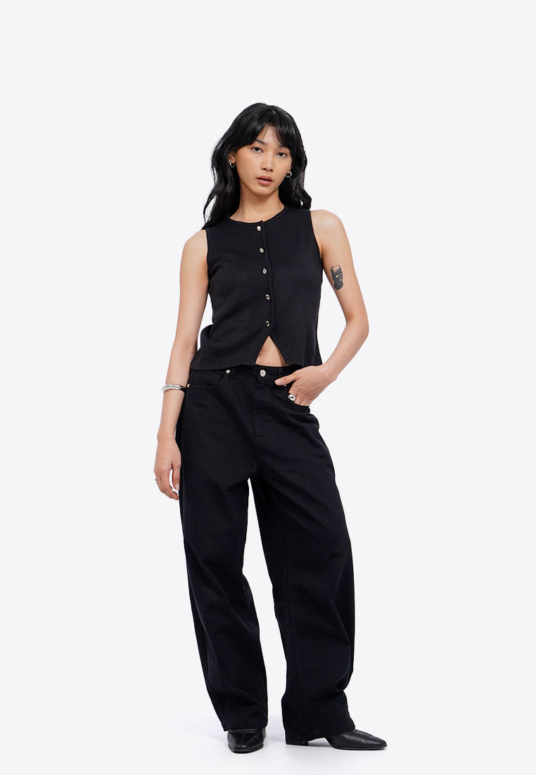 Button Up Round Neck Vest