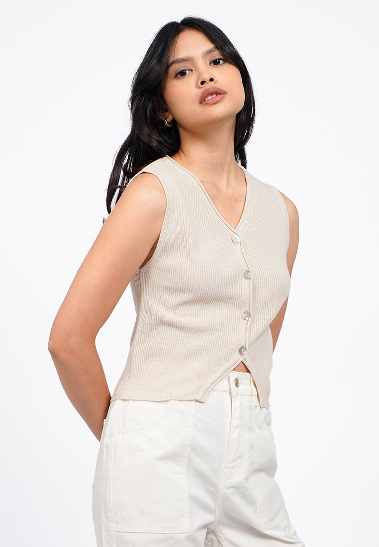 V-Neck Buttoned Knit Vest