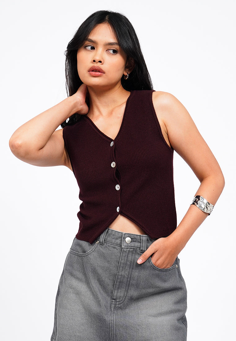 V-Neck Buttoned Knit Vest