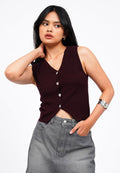 V-Neck Buttoned Knit Vest