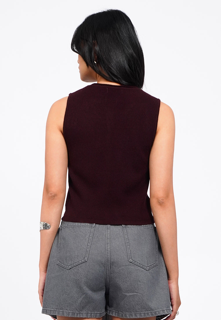 V-Neck Buttoned Knit Vest