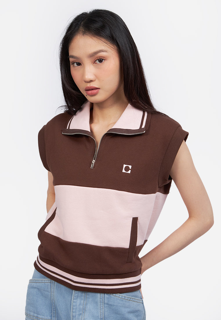 Colorblock High Neck Vest Dark Brown