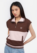 Colorblock High Neck Vest Dark Brown