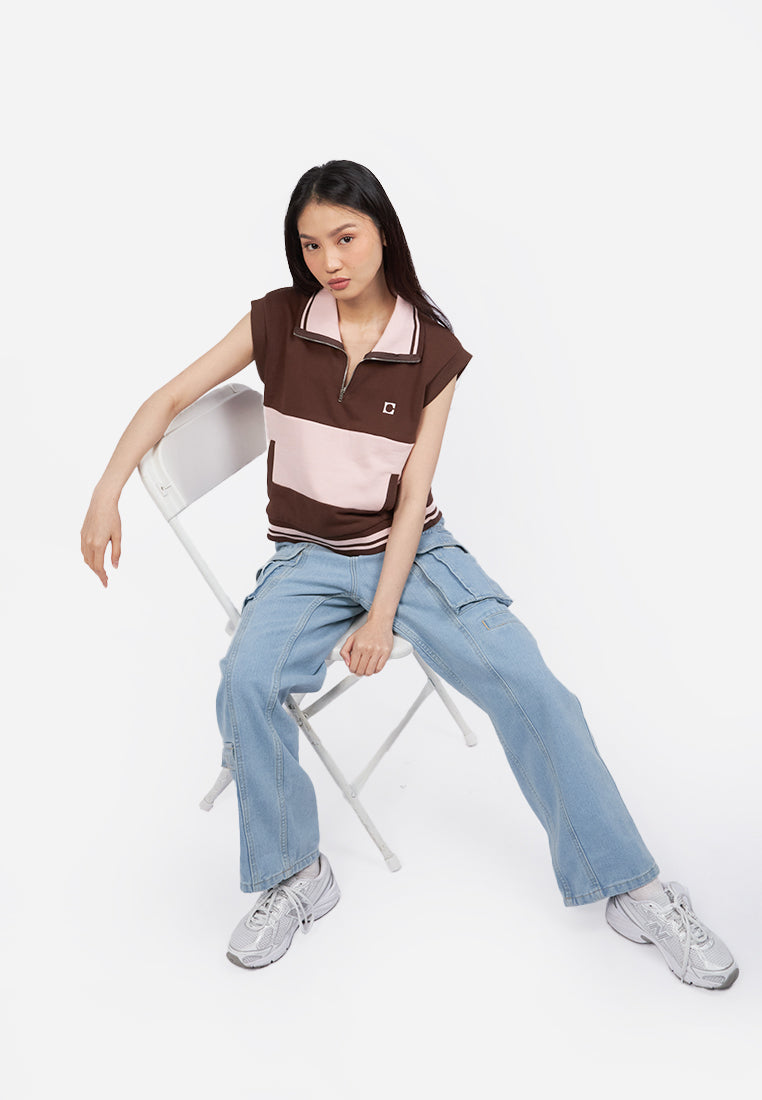 Colorblock High Neck Vest Dark Brown