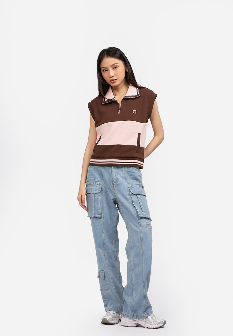 Colorblock High Neck Vest Dark Brown