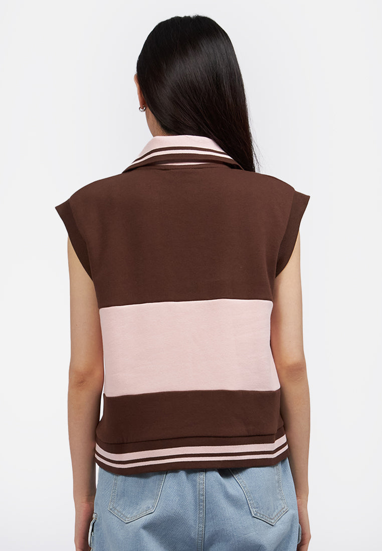Colorblock High Neck Vest Dark Brown