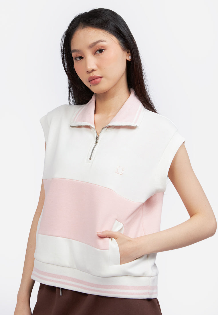 Colorblock High Neck Vest Off White