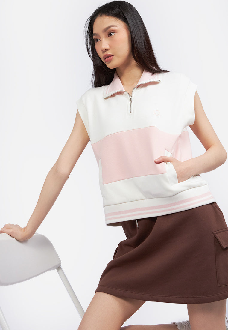Colorblock High Neck Vest Off White