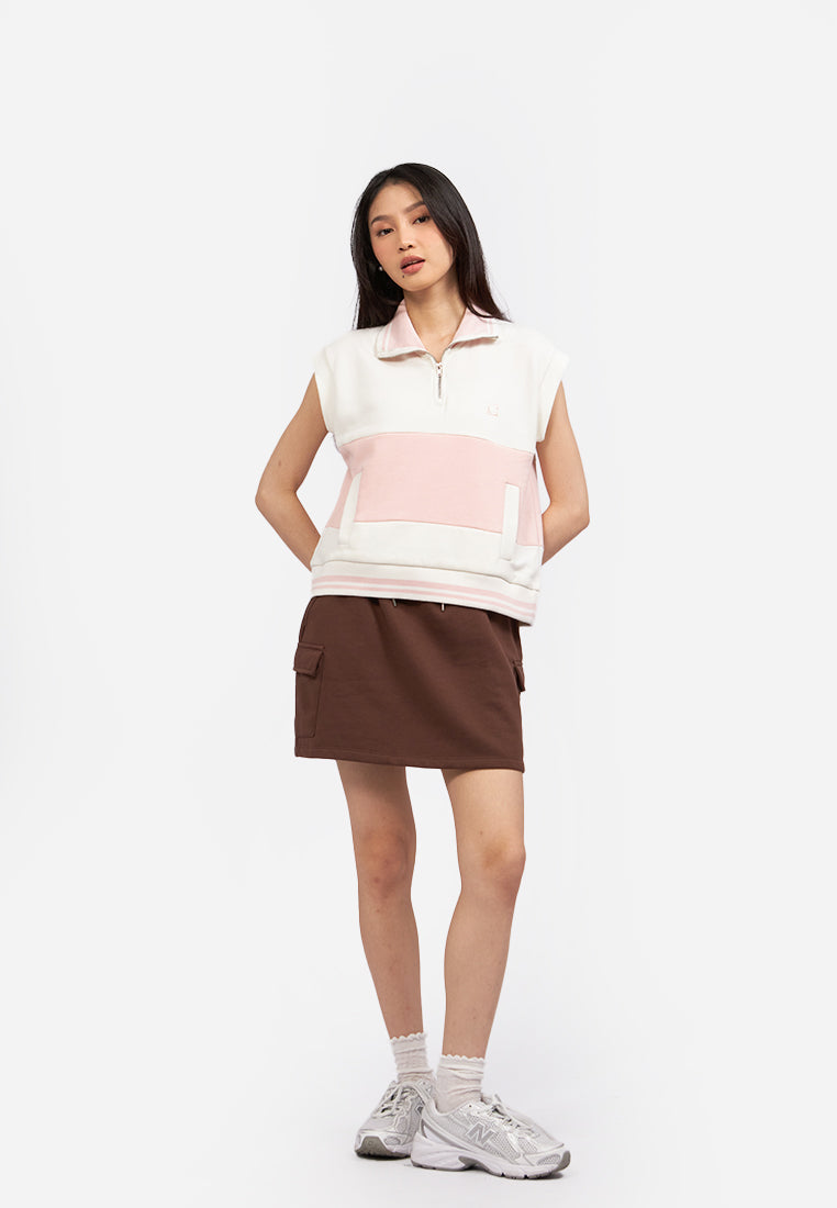 Colorblock High Neck Vest Off White