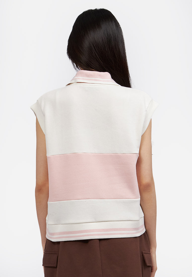 Colorblock High Neck Vest Off White
