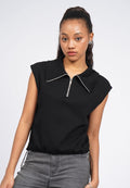 Zip Up Sleeveless Knit Top