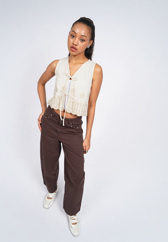Embroidered Vest with Front Tie