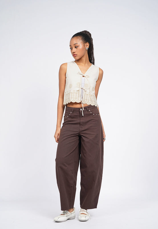 Embroidered Vest with Front Tie