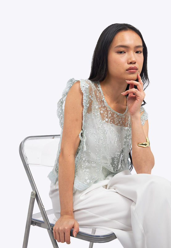 Round Neck Sleeveless Lace Top