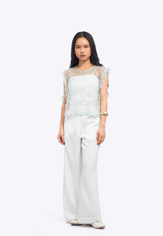 Round Neck Sleeveless Lace Top