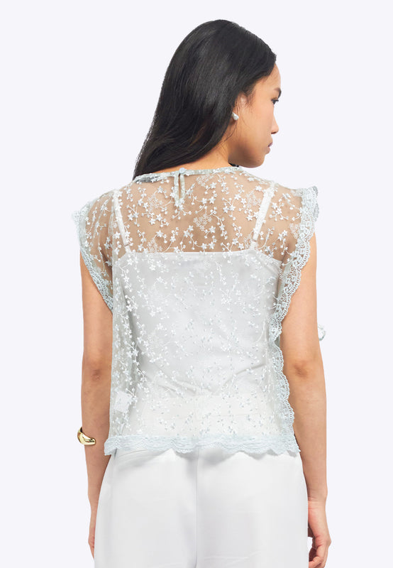 Round Neck Sleeveless Lace Top