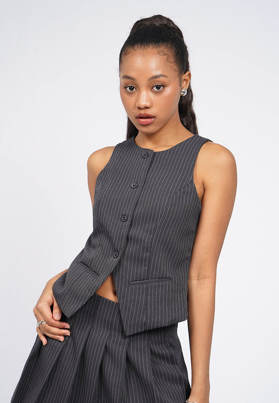 Round Neck Pinstripes Vest
