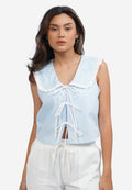 Wide Collar Tied Crop Top L.Blue