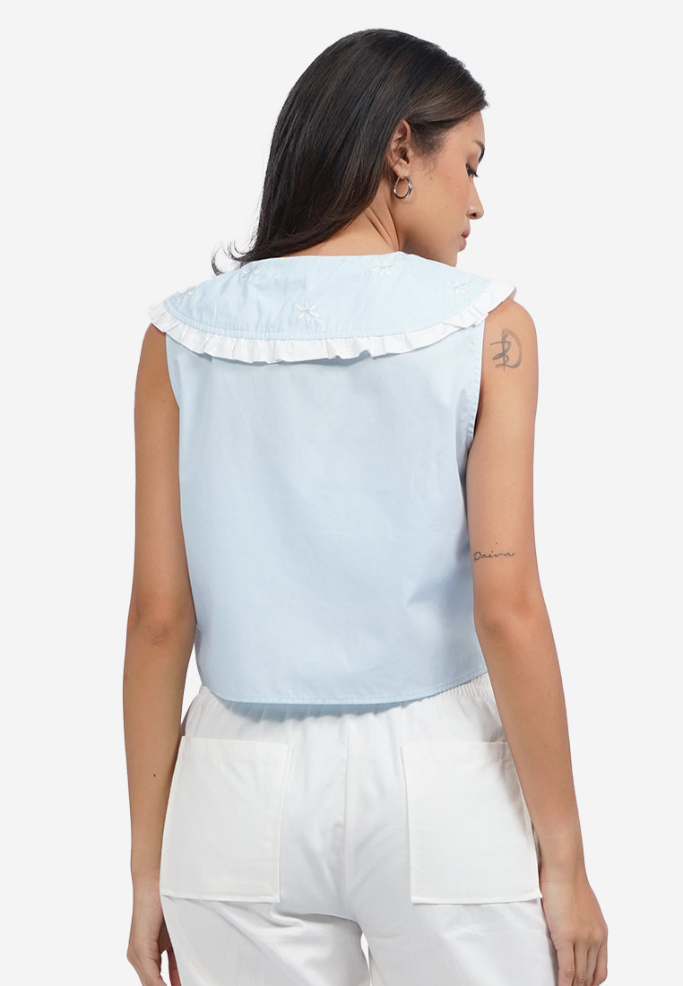 Wide Collar Tied Crop Top L.Blue