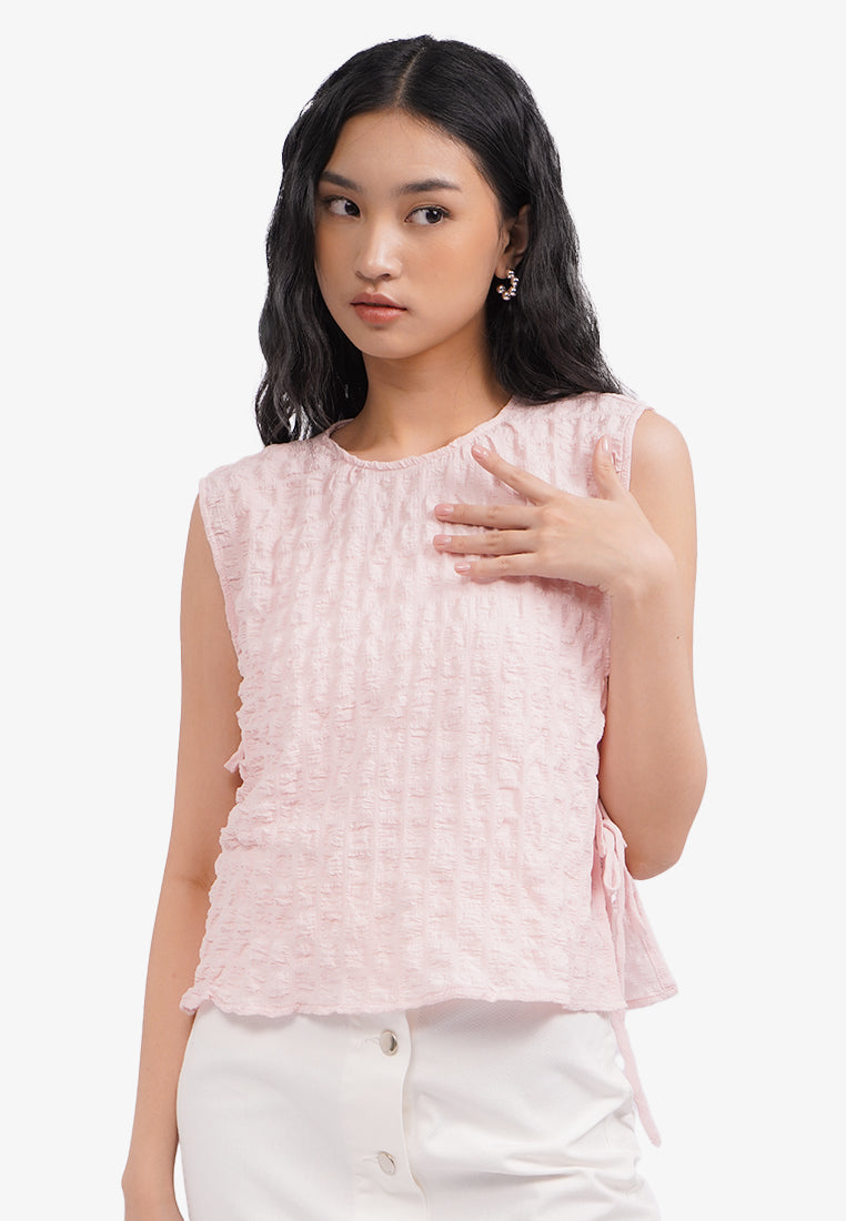 Side Tie Textured Crop Vest L.Pink