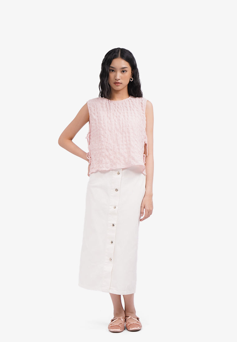 Side Tie Textured Crop Vest L.Pink