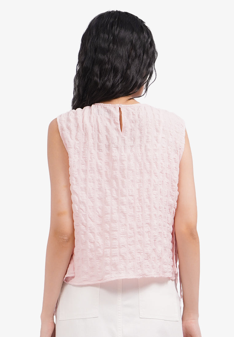 Side Tie Textured Crop Vest L.Pink
