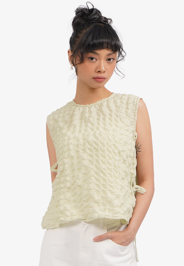 Side Tie Textured Crop Vest Sage