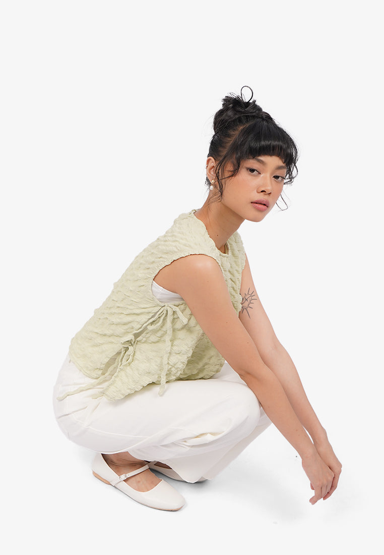 Side Tie Textured Crop Vest Sage