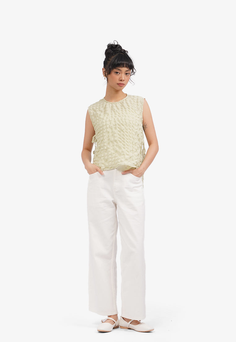 Side Tie Textured Crop Vest Sage