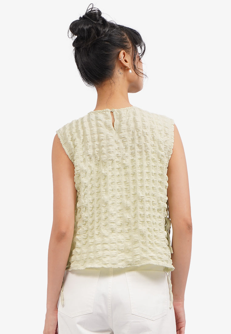 Side Tie Textured Crop Vest Sage