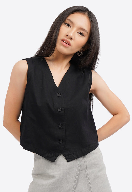 Button Up Crop Vest